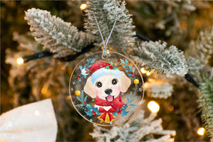 Merry Yellow Labrador Christmas Tree Ornament-Christmas Ornament-Christmas, Dogs, Labrador-Holographic Stars-3