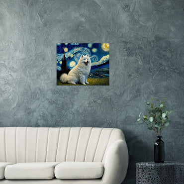 Starry Night Samoyed - Milky Way Samoyed Wall Art Poster