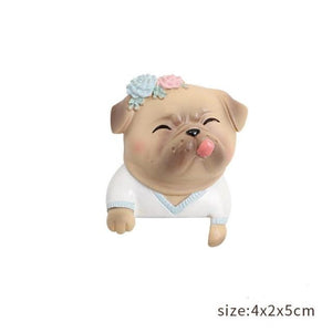Mischievous Pugs 3D Wall Stickers-Home Decor-Dogs, Home Decor, Pug, Wall Sticker-Pug Sticking Tongue Out with White Sweater and Flowers-3