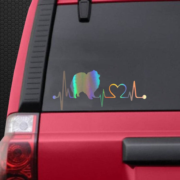 My Heart Beats Pomeranian Vinyl Car Stickers-Car Accessories-Car Accessories, Car Sticker, Dogs, Pomeranian-Reflective Rainbow-1 Pc-1