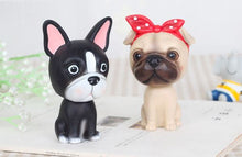 Load image into Gallery viewer, Image of two nodding bobbleheads shaped like a Boston Terrier and a girl Pug