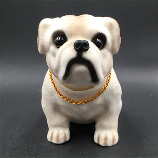 Image of english bulldog bobblehead in the most adorable English Bulldog wearing a gold chain design