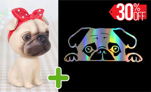 Image of a she pug bobblehead bundle with car sticker