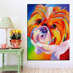Image of a colorful oil painting Shih Tzu art