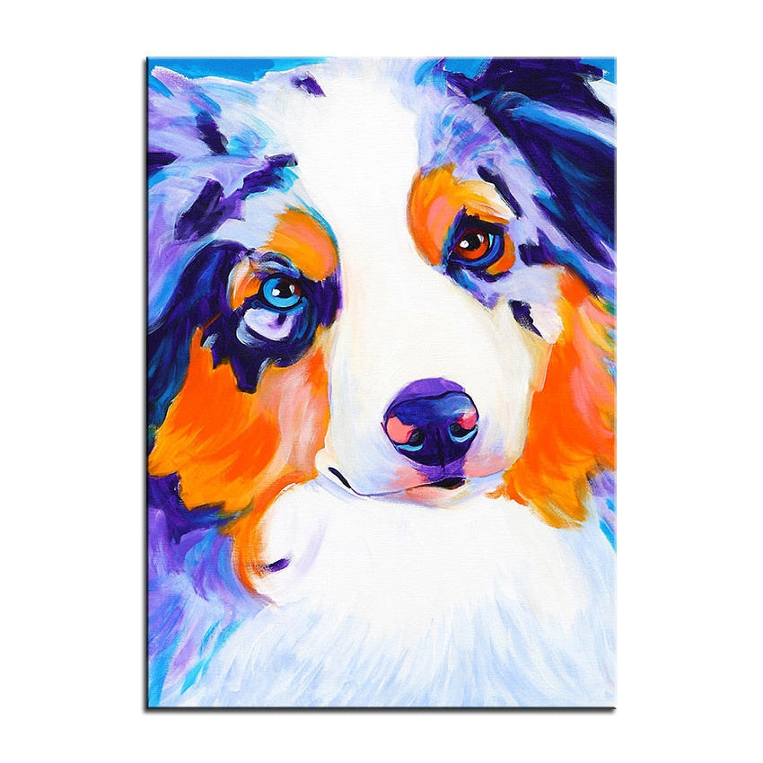 Oil Portrait Australian Shepherd Canvas Print Posters-Home Decor-Australian Shepherd, Dogs, Home Decor, Poster-12X16-2