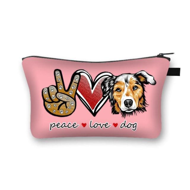 Peace, Love and Australian Shepherds Multipurpose Pouches-Accessories-Accessories, Australian Shepherd, Bags, Dogs-Australian Shepherd - Pink Background-2