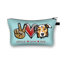 Load image into Gallery viewer, Peace, Love and Australian Shepherds Multipurpose Pouches-Accessories-Accessories, Australian Shepherd, Bags, Dogs-Australian Shepherd - Light Blue Background-4