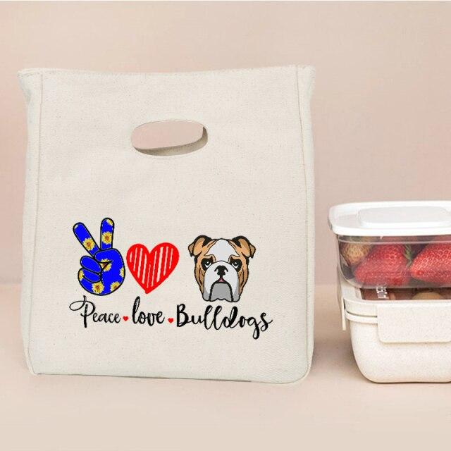 Peace, Love, and Bulldogs Insulated Lunch Bag