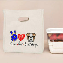 Load image into Gallery viewer, Peace, Love, and Bulldogs Insulated Lunch Bag-Accessories-Accessories, Bags, Dogs, English Bulldog, Lunch Bags-5