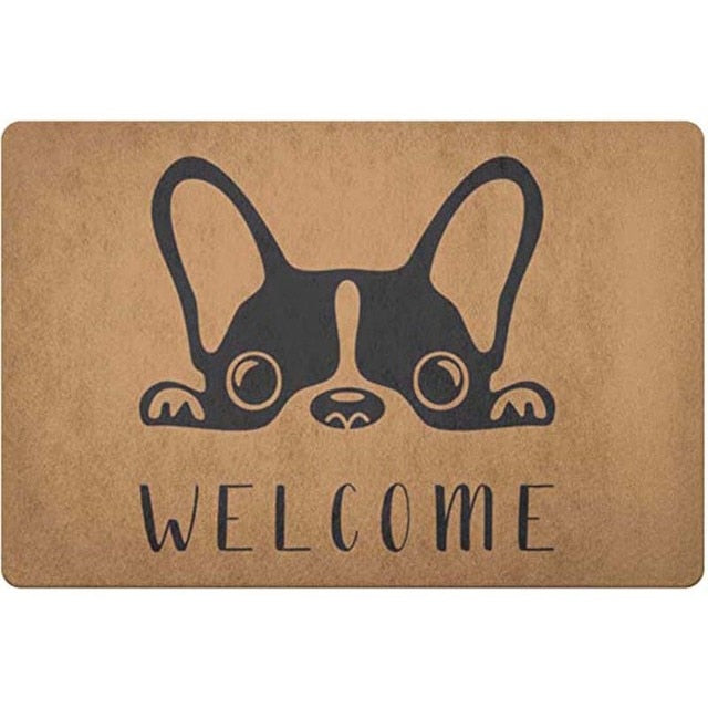 Image of a welcome boston terrier doormat