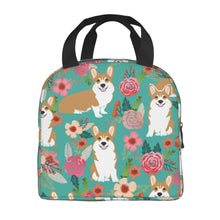 Load image into Gallery viewer, Image of an insulated bloom design Pembroke Welsh Corgi bag with exterior pocket