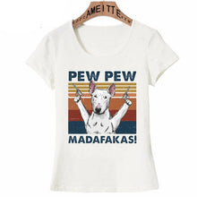 Load image into Gallery viewer, Pew Pew Alaskan Malamute Womens T Shirt - Series 1-Apparel-Alaskan Malamute, Apparel, Dogs, T Shirt, Z1-Bull Terrier - White-S-9
