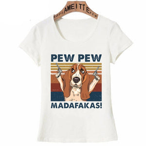 Pew Pew Basset Hounds Womens T Shirts-Apparel-Apparel, Basset Hound, Dogs, T Shirt, Z1-Basset Hound - Eyes Looking Up-XL-2