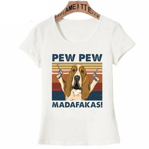 Pew Pew Basset Hounds Womens T Shirts-Apparel-Apparel, Basset Hound, Dogs, T Shirt, Z1-6
