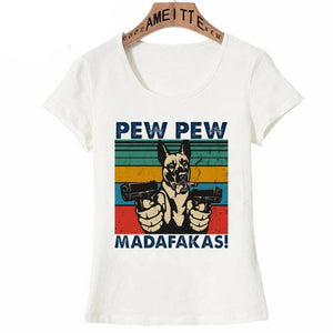 Pew Pew Belgian Malinois Womens T Shirts-Apparel-Apparel, Belgian Malinois, Dogs, T Shirt, Z1-Belgian Malinois - Pointing Front-S-2