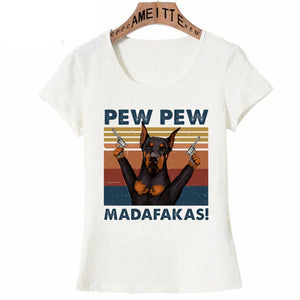 Pew Pew Dobermans Womens T Shirts-Apparel-Apparel, Doberman, Dogs, T Shirt, Z1-8