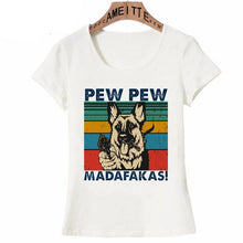 Load image into Gallery viewer, Pew Pew German Shepherds Womens T Shirts-Apparel-Apparel, Dogs, German Shepherd, Shirt, T Shirt, Z1-German Shepherd - One Gun - Pistol-S-3