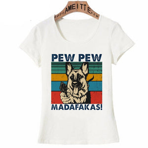 Pew Pew German Shepherds Womens T Shirts-Apparel-Apparel, Dogs, German Shepherd, Shirt, T Shirt, Z1-German Shepherd - One Gun - Pistol-S-3