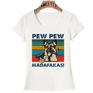 Pew Pew German Shepherds Womens T Shirts-Apparel-Apparel, Dogs, German Shepherd, Shirt, T Shirt, Z1-German Shepherd - One Gun-S-4