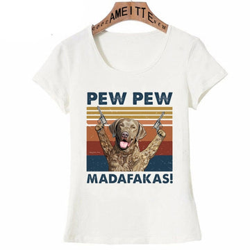 Pew Pew Pied Black and White French Bulldog Womens T Shirt - Series 3-Apparel-Apparel, Dogs, French Bulldog, T Shirt, Z1-Labrador - Chocolate-S-13