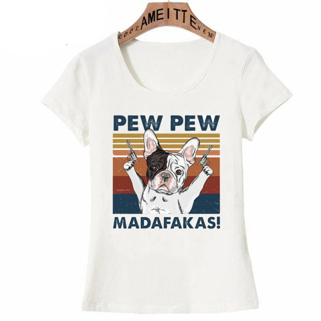 Pew Pew Pied Black and White French Bulldog Womens T Shirt - Series 3-Apparel-Apparel, Dogs, French Bulldog, T Shirt, Z1-French Bulldog - Pied Black and White-S-1