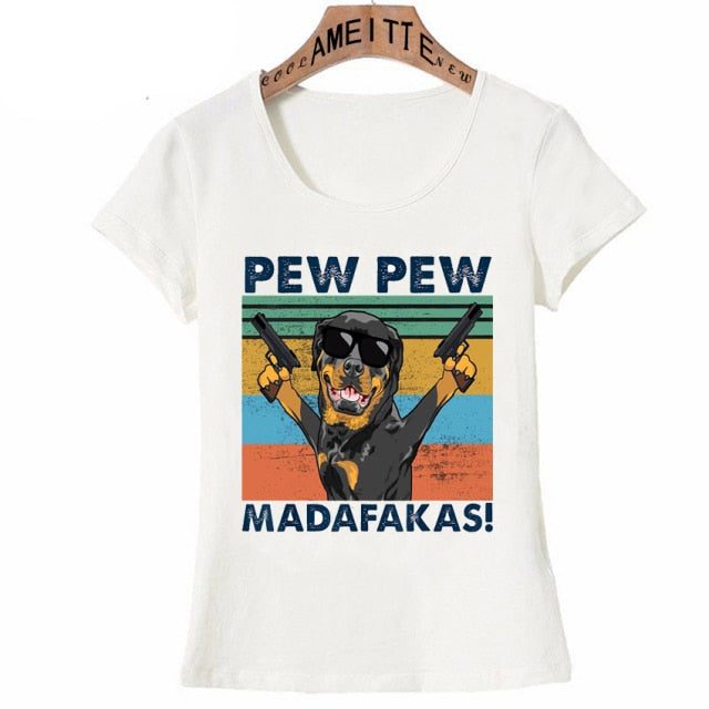 Pew Pew Rottweilers Womens T Shirts-Apparel-Apparel, Dogs, Rottweiler, T Shirt, Z1-Rottweiler with Sunglasses-M-1