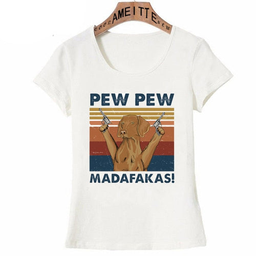 Pew Pew Vizsla Womens T Shirt-Apparel-Apparel, Dogs, T Shirt, Vizsla, Z1-Vizsla-S-1