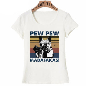 Pew Pew White French Bulldogs Womens T Shirts-Apparel-Apparel, Dogs, French Bulldog, T Shirt, Z1-French Bulldog - White-S-2