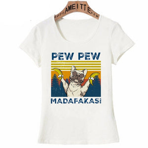 Pew Pew White French Bulldogs Womens T Shirts-Apparel-Apparel, Dogs, French Bulldog, T Shirt, Z1-6