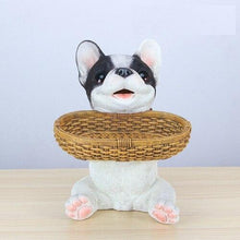 Load image into Gallery viewer, Image of a pied black and white french bulldog tabletop organiser holding basket can be used as french bulldog piggy bank