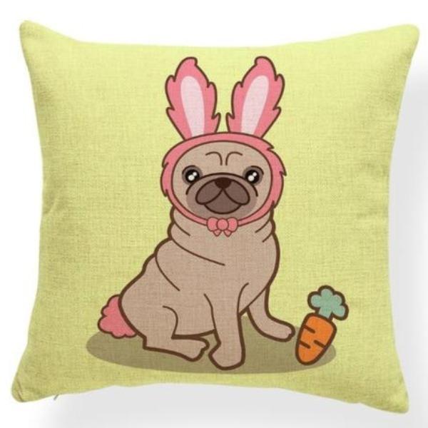 Pink Bunny Ears Pug Cushion Cover - Series 7Cushion CoverOne SizePug - Rabbit Ears