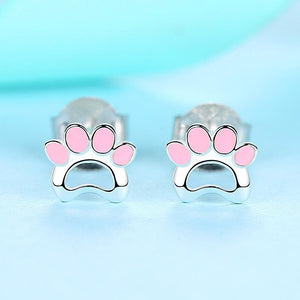 Pink Dog Paw Silver EarringsDog Themed Jewellery