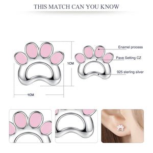 Pink Dog Paw Silver EarringsDog Themed Jewellery