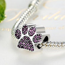 Load image into Gallery viewer, Pink Paws Silver Charm BeadDog Themed Jewellery