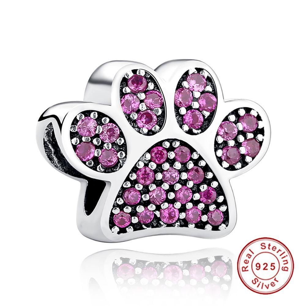 Pink Paws Silver Charm BeadDog Themed Jewellery
