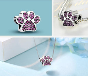 Pink Paws Silver Charm BeadDog Themed Jewellery