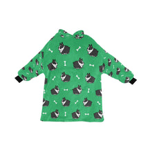 Load image into Gallery viewer, image of a green colored boston terrier blanket hoodie for kids