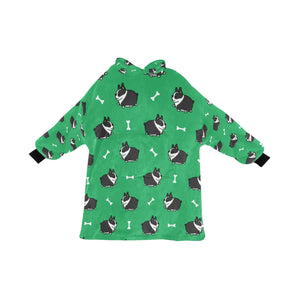 image of a green colored boston terrier blanket hoodie for kids