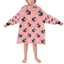 Load image into Gallery viewer, image of a boston terrier blanket hoodie for kids - light pink