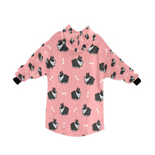 Load image into Gallery viewer, image of a light pink colored boston terrier blanket hoodie for kids - back view