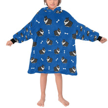 Load image into Gallery viewer, image of a boston terrier blanket hoodie for kids - dark blue