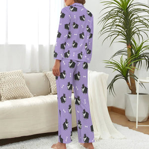 image of woman wearing a boston terrier pajamas set for women - lavender pajamas set for women - back view