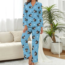Load image into Gallery viewer, image of a boston terrier pajamas set for women - blue