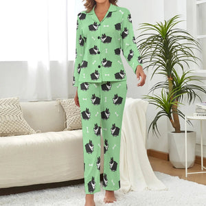 image of a boston terrier pajamas set for women - green