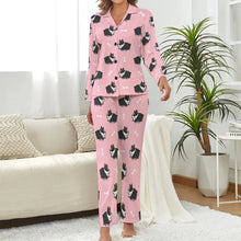Load image into Gallery viewer, image of woman wearing a boston terrier pajamas set for women - pink pajamas set for women