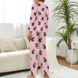 image of woman wearing a boston terrier pajamas set for women - pink pajamas set for women - back view