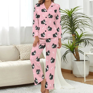image of a boston terrier pajamas set for women - pink