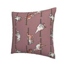 Load image into Gallery viewer, Image of a super cute english bulldog cushion cover in the most hilarious Bulldogs doing a pole dance design
