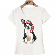 Load image into Gallery viewer, Image of a boston terrier tee shirt in the cutest pirate Boston Terrier, with a gold earring and a red and white polka-dotted bandana design