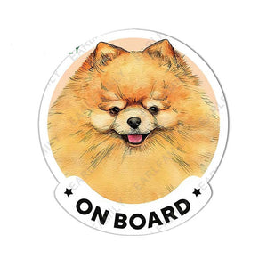 Image of a Pomeranian car decal in the cutest Pomeranian on Board design.